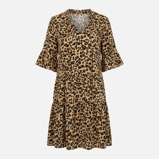 Fließendes Midikleid mit Leoparden-V-Ausschnitt für Damen