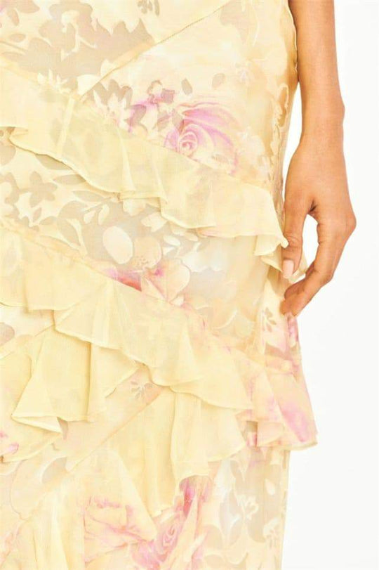 Fließend Florales Rüschenkleid für Damen | Maxi