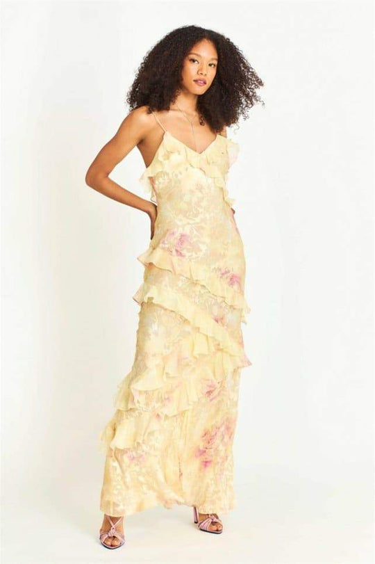 Fließend Florales Rüschenkleid für Damen | Maxi