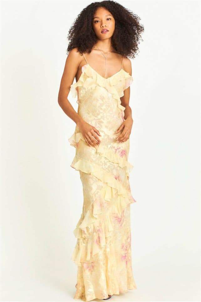 Fließend Florales Rüschenkleid für Damen | Maxi
