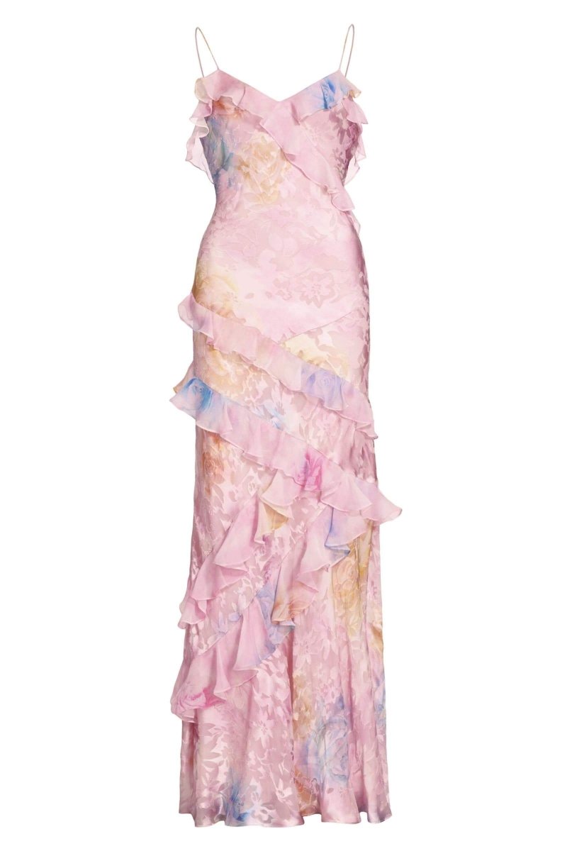 Fließend Florales Rüschenkleid für Damen | Maxi