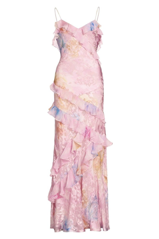 Fließend Florales Rüschenkleid für Damen | Maxi