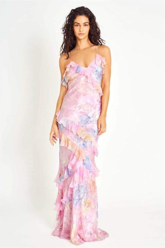 Fließend Florales Rüschenkleid für Damen | Maxi