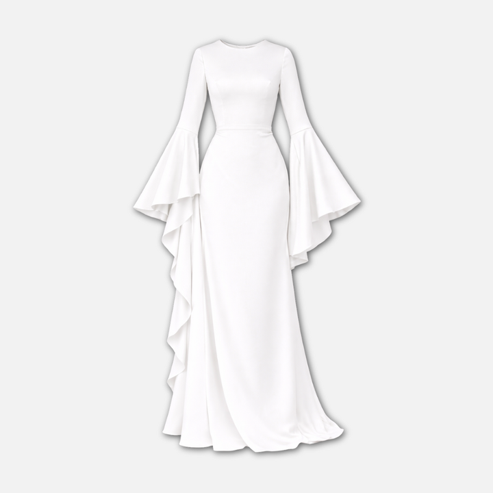 Women's Long Sleeve Draped Maxi Dress with Flared Hem