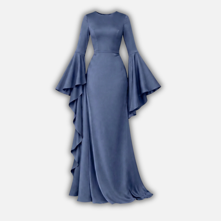 Women's Long Sleeve Draped Maxi Dress with Flared Hem