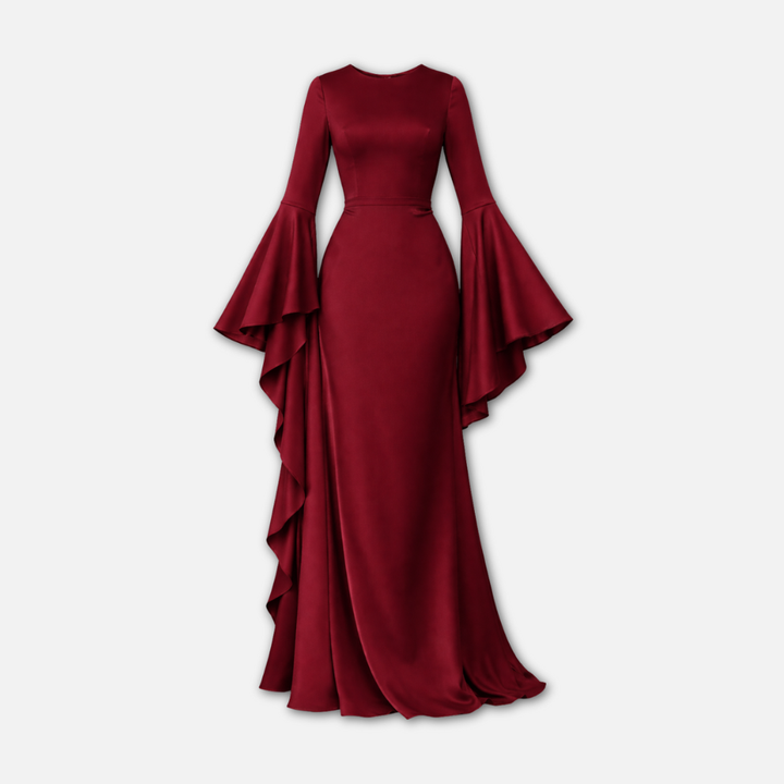 Women's Long Sleeve Draped Maxi Dress with Flared Hem