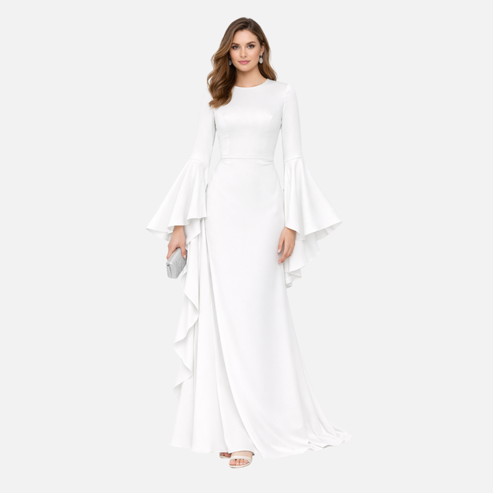 Women's Long Sleeve Draped Maxi Dress with Flared Hem