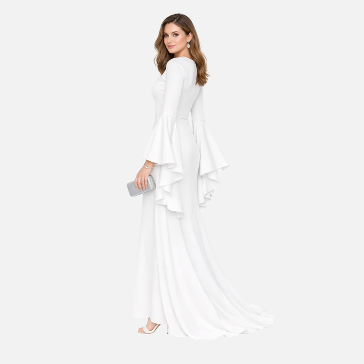 Women's Long Sleeve Draped Maxi Dress with Flared Hem