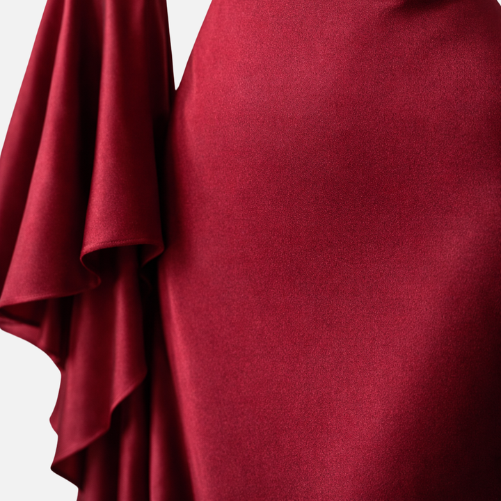 Women's Long Sleeve Draped Maxi Dress with Flared Hem