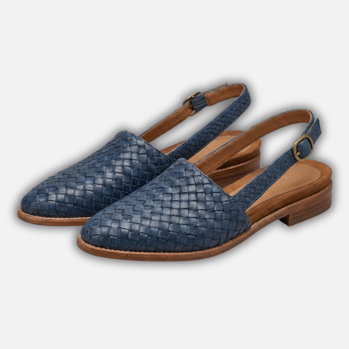 Damskie casualowe plecione baleriny typu slingback z paskiem