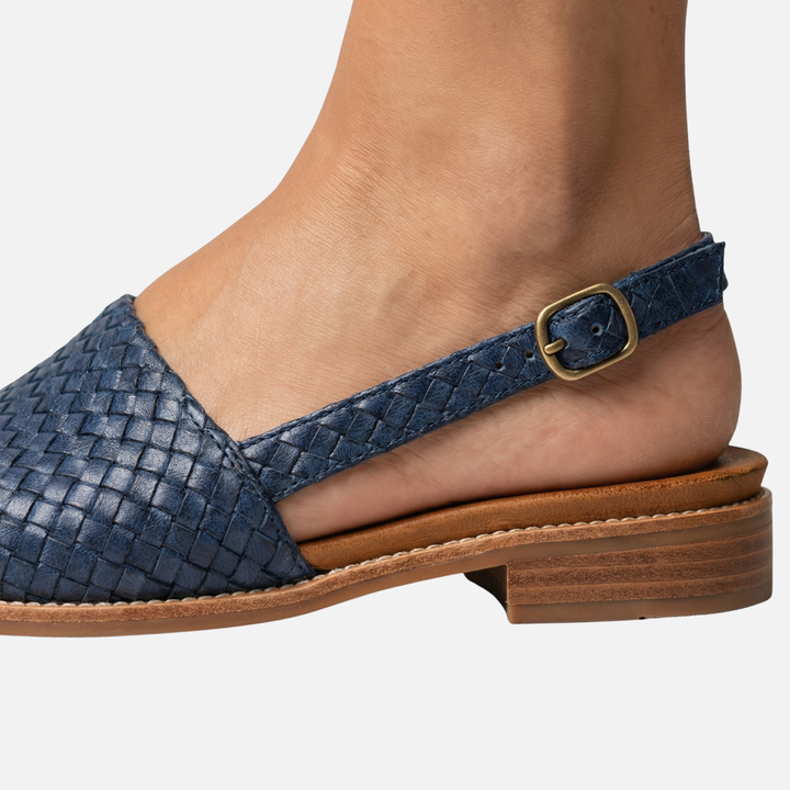 Damskie casualowe plecione baleriny typu slingback z paskiem