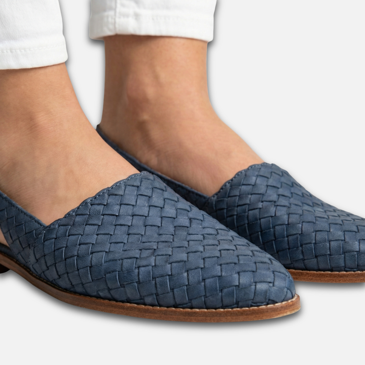 Damskie casualowe plecione baleriny typu slingback z paskiem