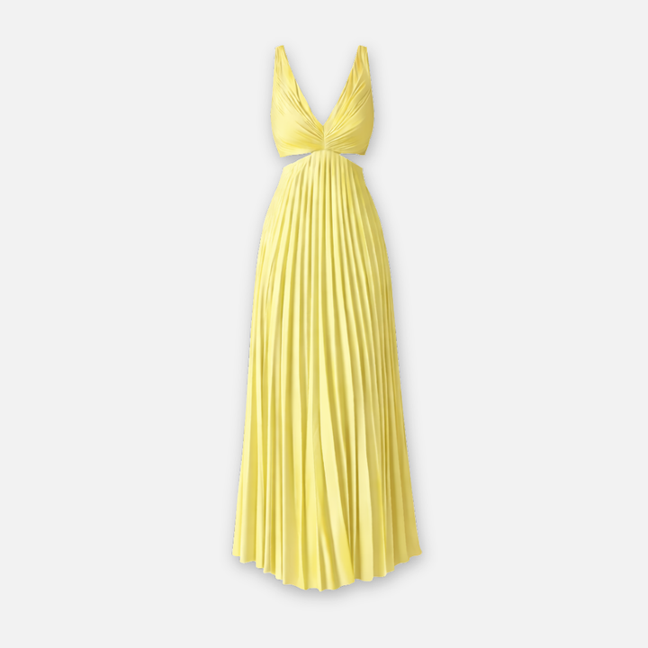 Frauen Plissiertes Midi-Kleid mit V-Ausschnitt und Cut-Out-Detail