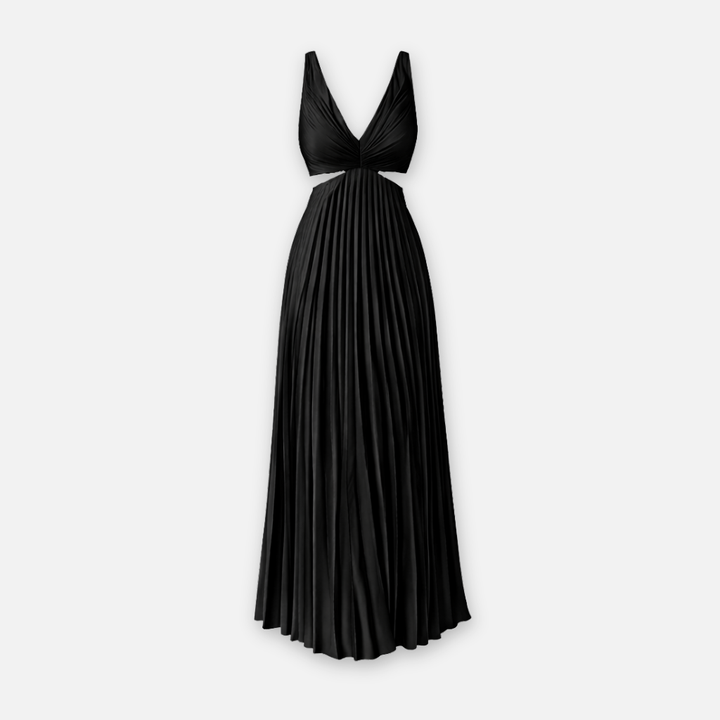 Frauen Plissiertes Midi-Kleid mit V-Ausschnitt und Cut-Out-Detail
