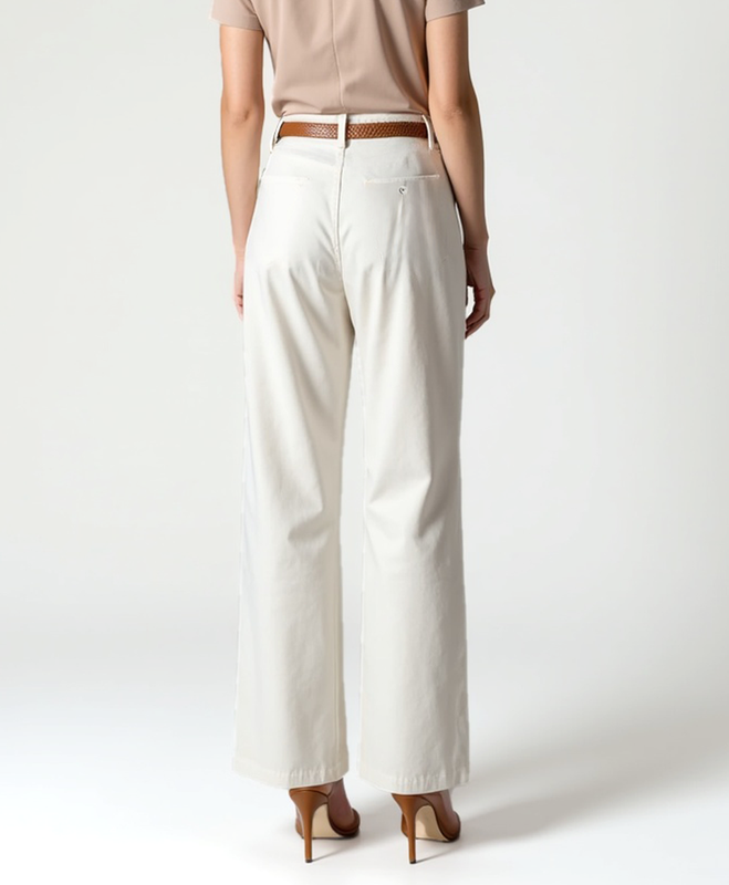 Damskie spodnie capri o prostym kroju w jasnym piaskowym kolorze