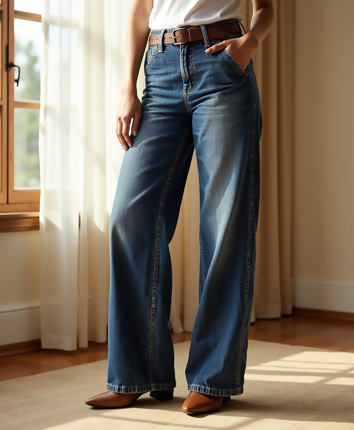 Damskie jeansy w stylu relaxed fit z szerokimi nogawkami z denimu