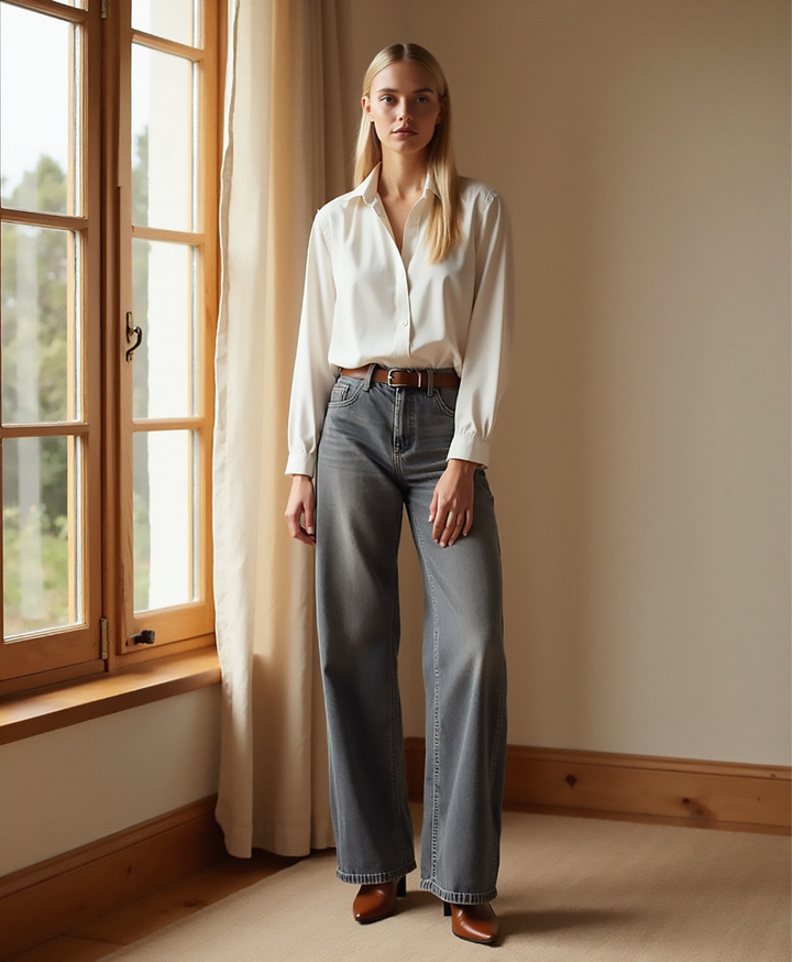 Damskie jeansy w stylu relaxed fit z szerokimi nogawkami z denimu