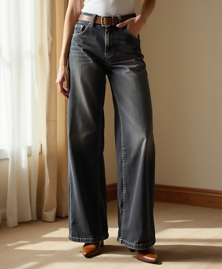 Damskie jeansy w stylu relaxed fit z szerokimi nogawkami z denimu