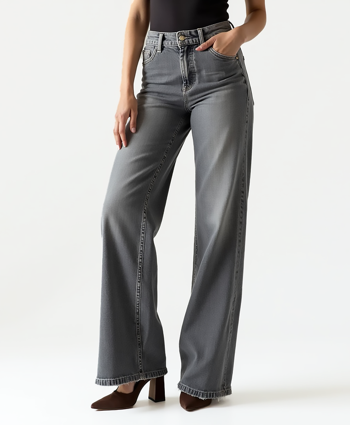 Damskie jeansy w stylu relaxed fit z szerokimi nogawkami z denimu