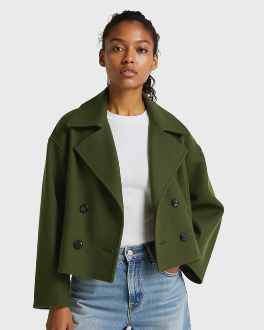 Frauen strukturierte Kurzjacke mit doppelt geknöpftem Vorderteil