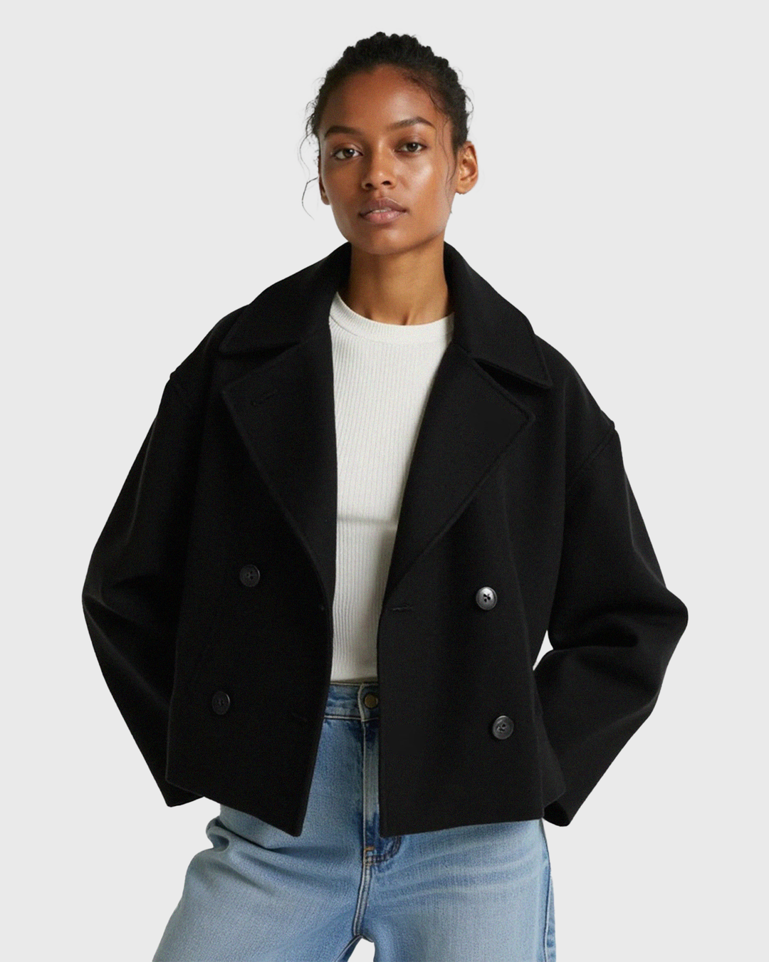 Frauen strukturierte Kurzjacke mit doppelt geknöpftem Vorderteil