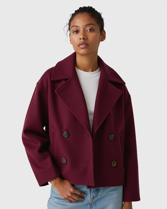 Frauen strukturierte Kurzjacke mit doppelt geknöpftem Vorderteil