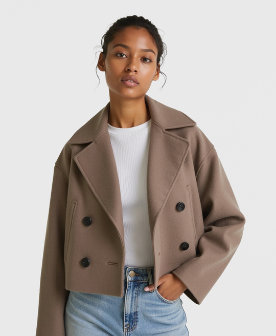 Frauen strukturierte Kurzjacke mit doppelt geknöpftem Vorderteil