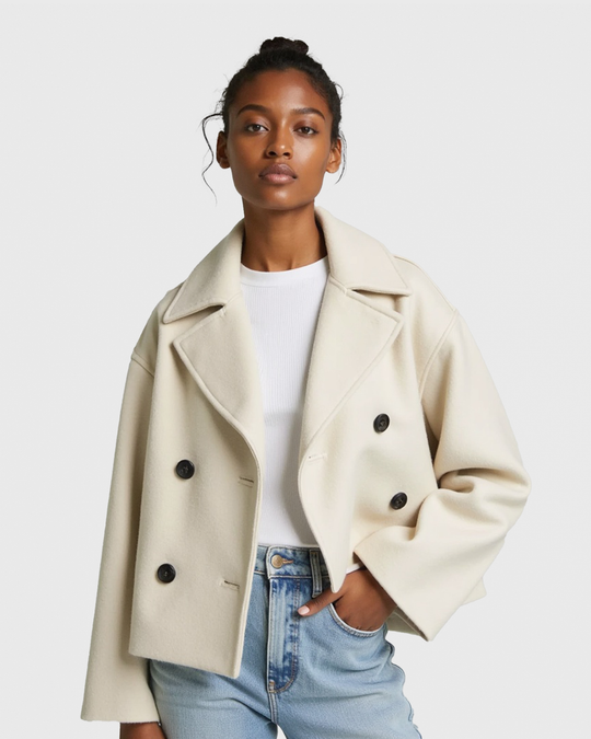 Frauen strukturierte Kurzjacke mit doppelt geknöpftem Vorderteil