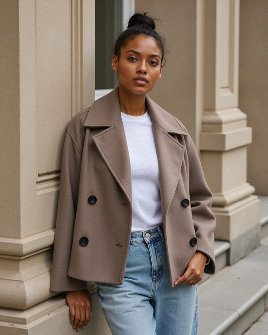 Frauen strukturierte Kurzjacke mit doppelt geknöpftem Vorderteil