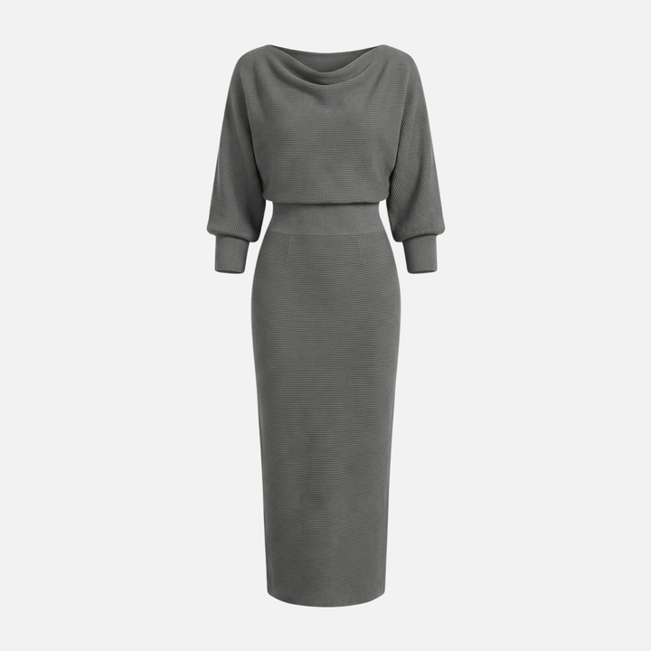 Ribbed Midi Dress with Round Neck for Women
