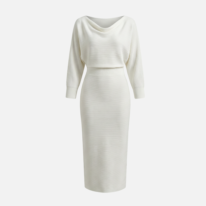 Ribbed Midi Dress with Round Neck for Women