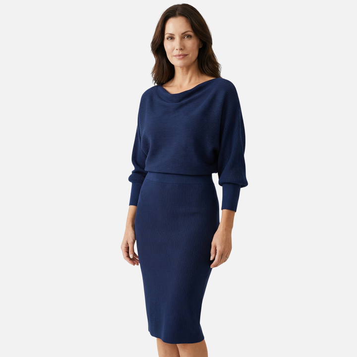 Ribbed Midi Dress with Round Neck for Women