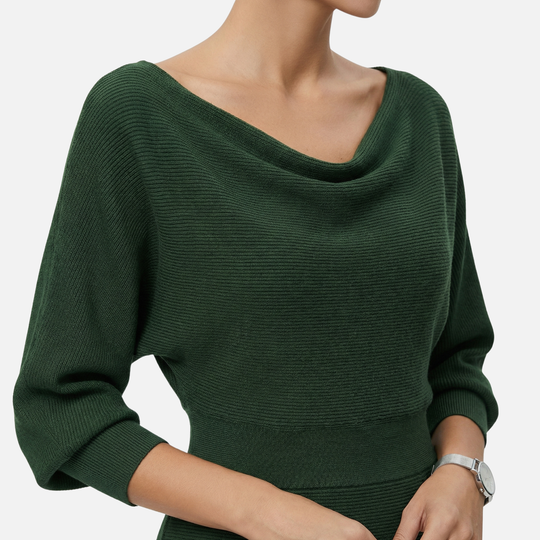 Gerippter Midi-Kleid mit Rundem Ausschnitt für Frauen