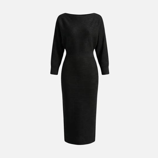 Gerippter Midi-Kleid mit Rundem Ausschnitt für Frauen