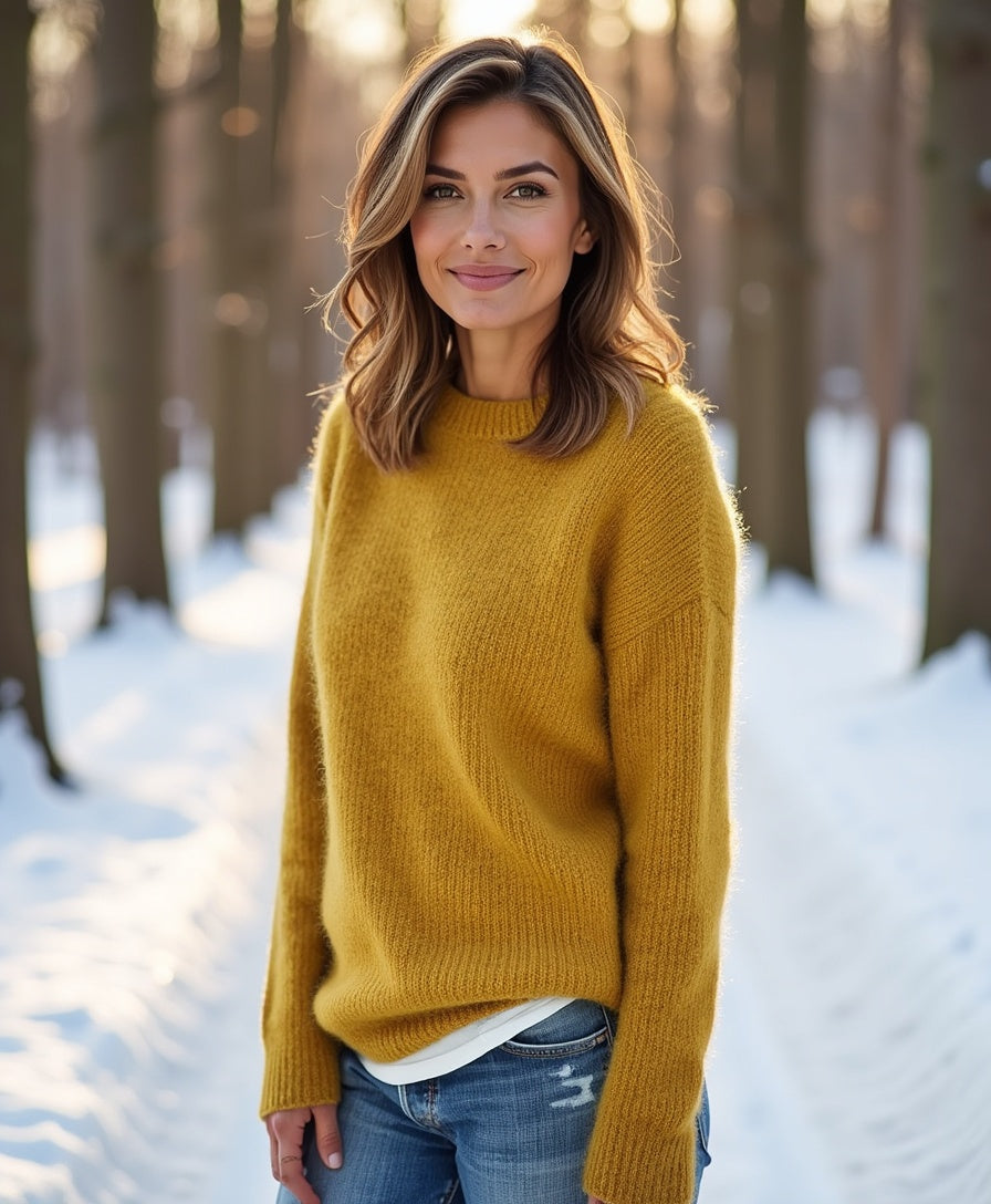 Gerippter Pullover mit Rundhalsausschnitt für Frauen