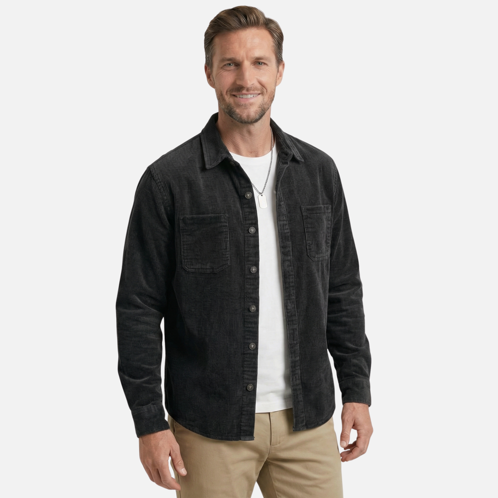 Geripptes Baumwollmix Relaxed Fit Overshirt mit Brusttaschen für Herren