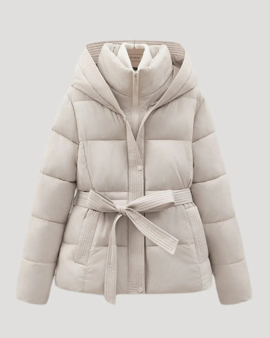 Gesteppte Winterjacke mit Bindegürtel – Mittellanger Damenmantel