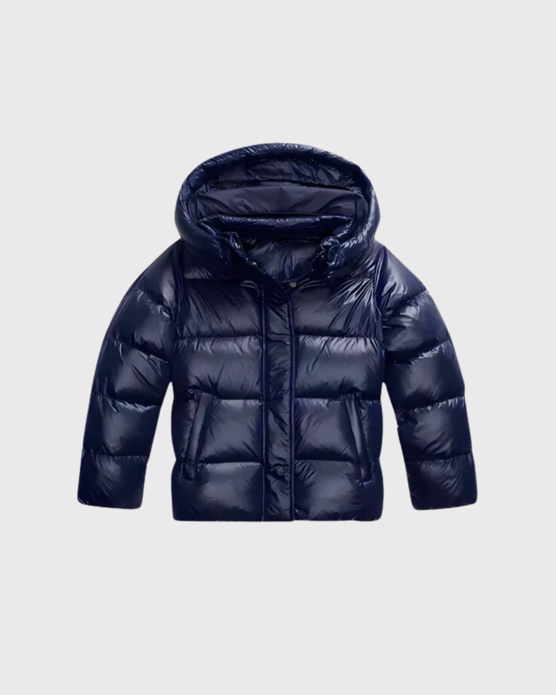 Gekürzte Winter-Pufferjacke mit Kapuze – Glänzende Steppjacke für Damen