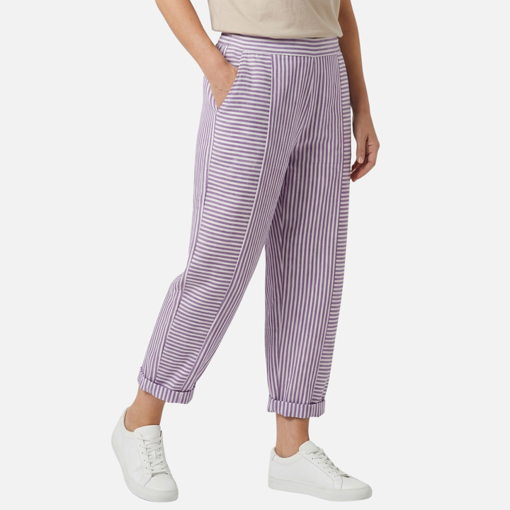 Gestreifte High Waist Hose mit Rollsaum und Taschen für Damen