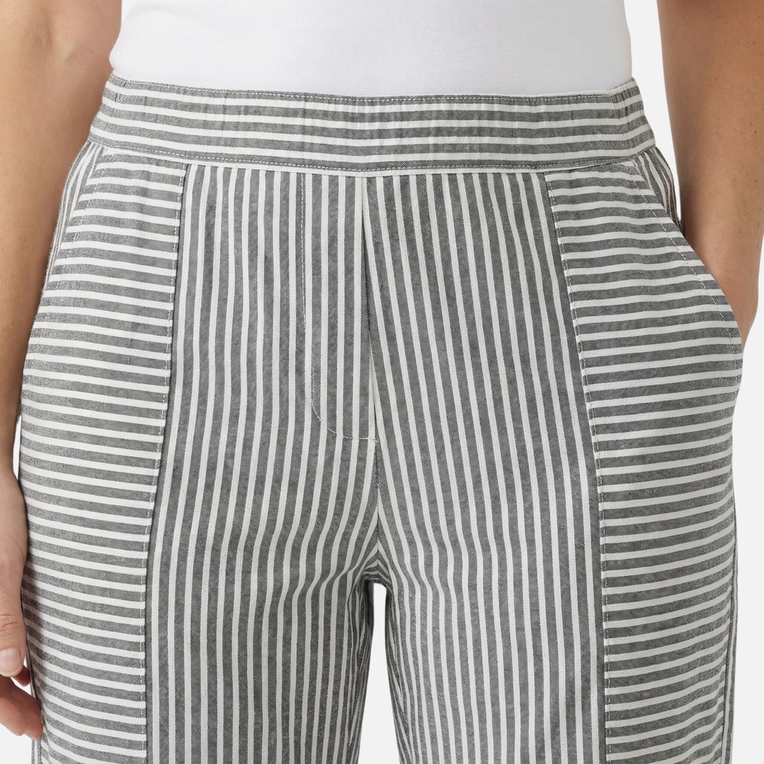 Gestreifte High Waist Hose mit Rollsaum und Taschen für Damen