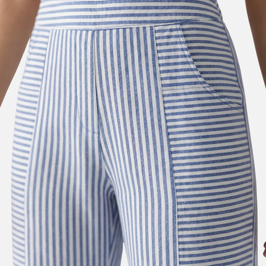Gestreifte High Waist Hose mit Rollsaum und Taschen für Damen