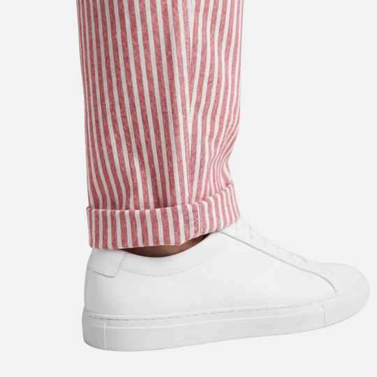 Gestreifte High Waist Hose mit Rollsaum und Taschen für Damen