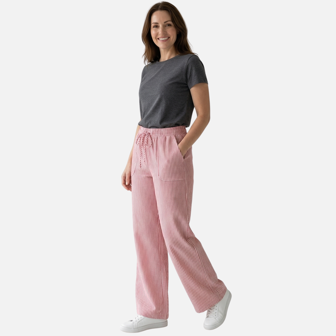 Striped Wide Leg Pants Relaxed Cotton Trousers for Women