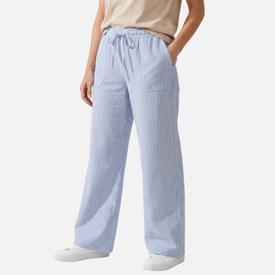 Striped Wide Leg Pants Relaxed Cotton Trousers for Women