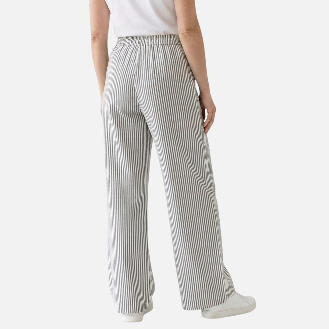 Striped Wide Leg Pants Relaxed Cotton Trousers for Women