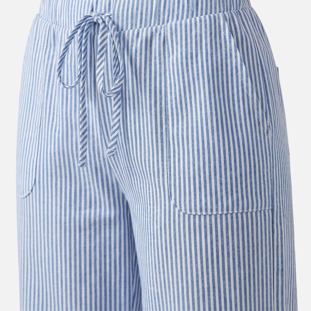 Striped Wide Leg Pants Relaxed Cotton Trousers for Women