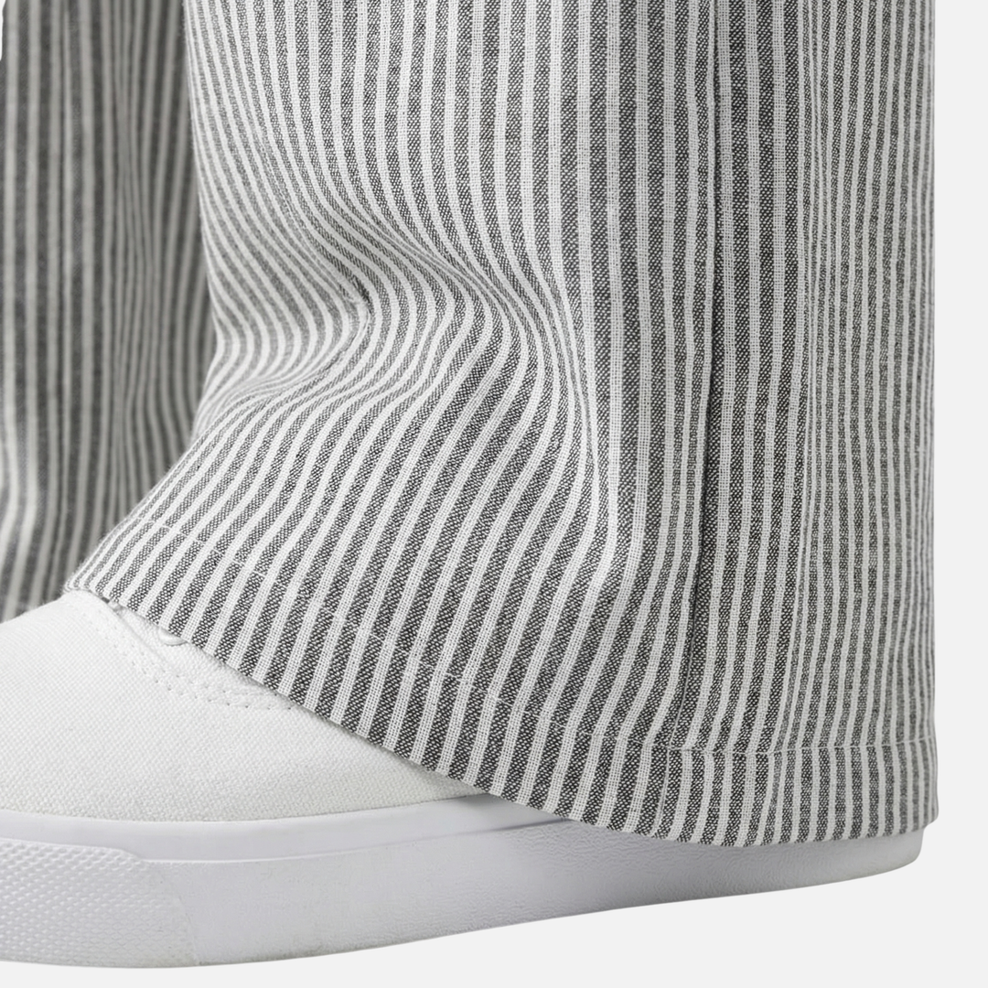 Striped Wide Leg Pants Relaxed Cotton Trousers for Women
