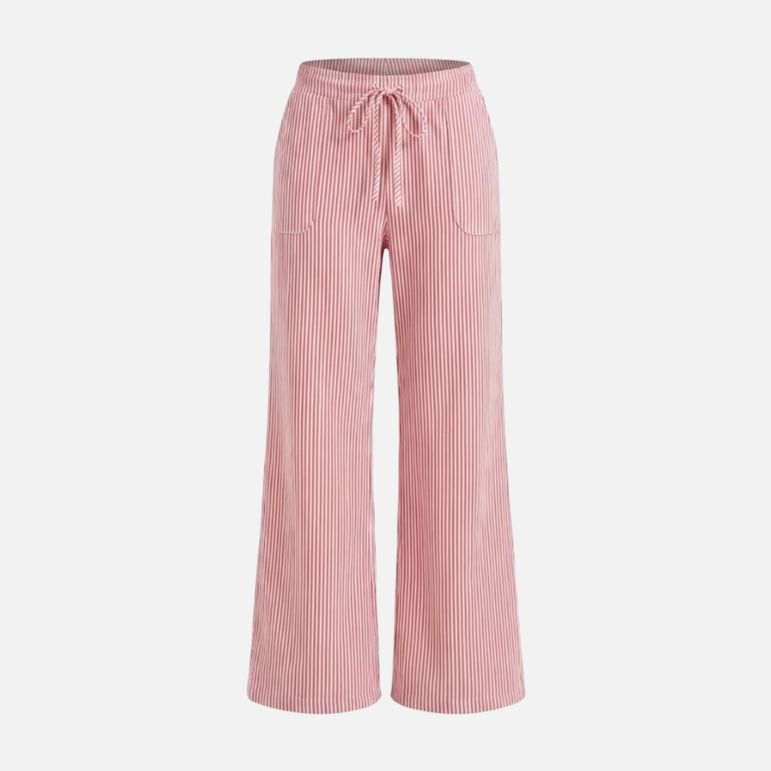 Striped Wide Leg Pants Relaxed Cotton Trousers for Women