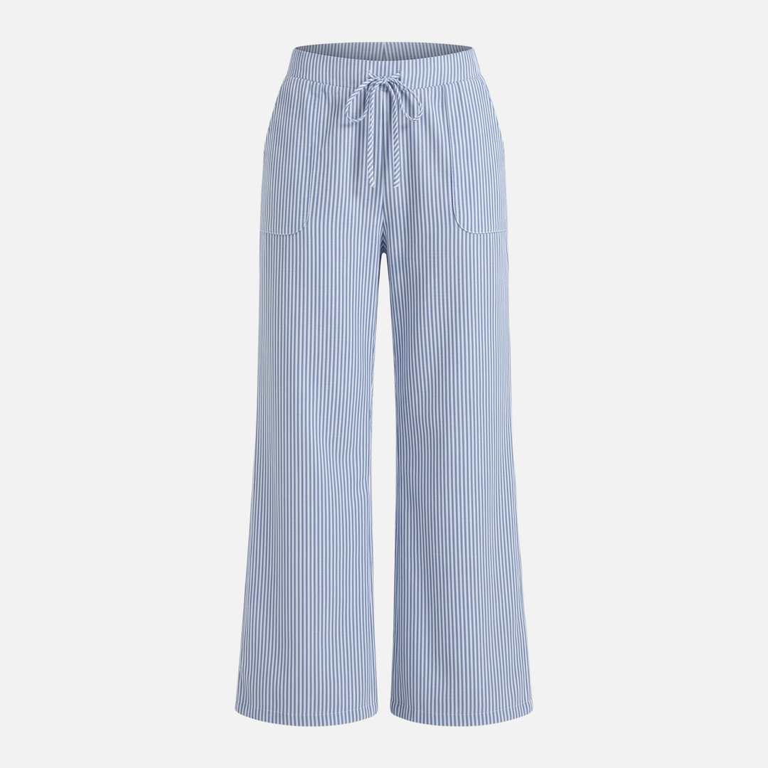 Striped Wide Leg Pants Relaxed Cotton Trousers for Women