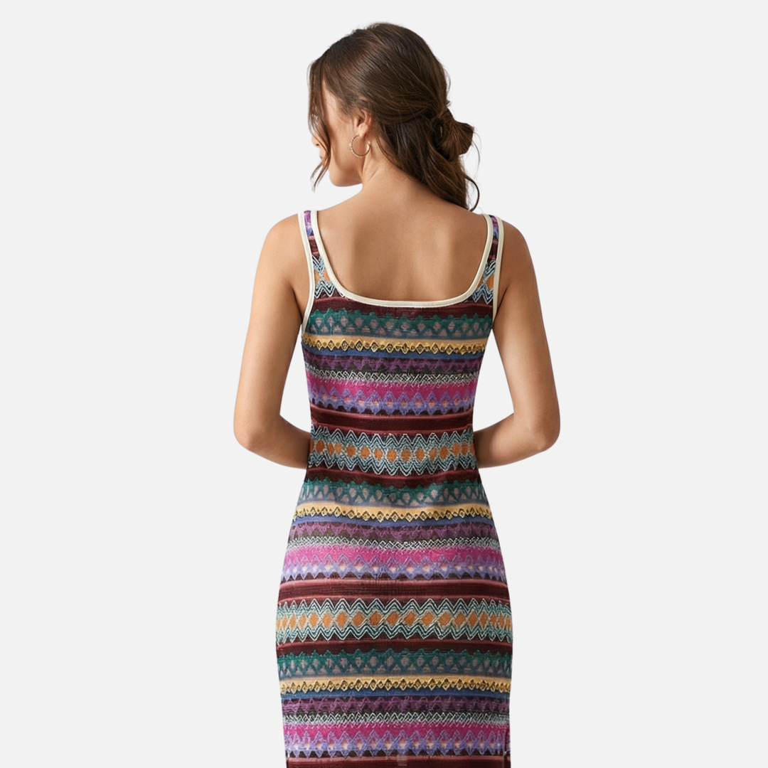 Gestreiftes Tank Maxi Kleid mit seitlichem Schlitz für Damen